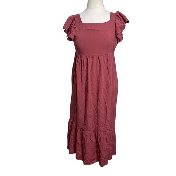 Dresses & Skirts - Dusty Rose Linen Blend Long Dress Cottagecore Boho Feminine